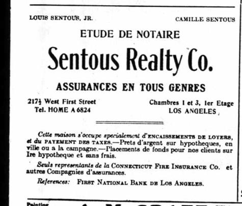 Sentous Realty Co.  LA City Directory Advertisement 1906